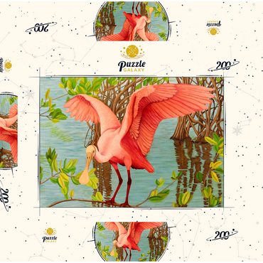 Darstellung des Puzzle Motivs Roseate Spoonbill in Mangrove Habitat 200 Puzzle Schachtel 3D Modell