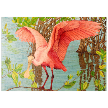 Darstellung des Puzzle Motivs puzzleplate Roseate Spoonbill in Mangrove Habitat 500 Puzzle