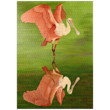 Darstellung des Puzzle Motivs puzzleplate Roseate Spoonbill with Mirror Reflection 1000 Puzzle