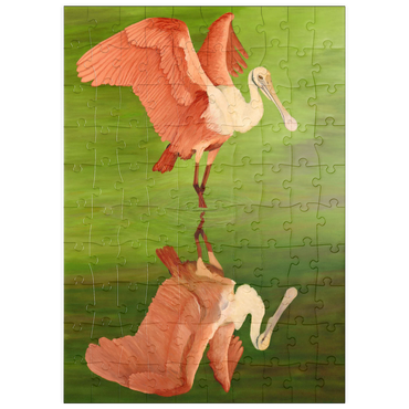 Darstellung des Puzzle Motivs puzzleplate Roseate Spoonbill with Mirror Reflection 100 Puzzle