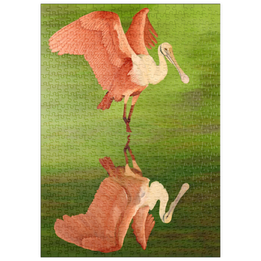 Darstellung des Puzzle Motivs puzzleplate Roseate Spoonbill with Mirror Reflection 500 Puzzle