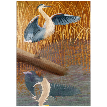Darstellung des Puzzle Motivs puzzleplate Great Blue Heron in Marshland Reflection 1000 Puzzle