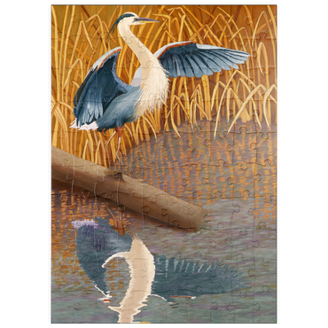 Darstellung des Puzzle Motivs puzzleplate Great Blue Heron in Marshland Reflection 100 Puzzle