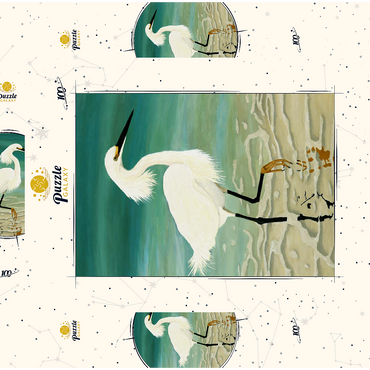 Darstellung des Puzzle Motivs Snowy Egret Walking in Shallow Waters 100 Puzzle Schachtel 3D Modell