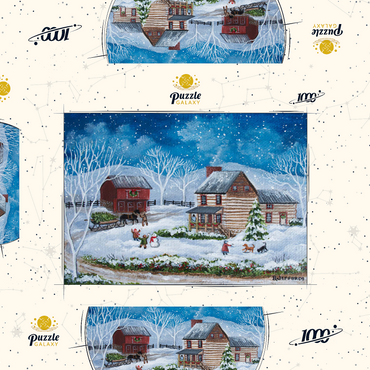 Darstellung des Puzzle Motivs Rustic Winter Scene with Snowy Cabin 1000 Puzzle Schachtel 3D Modell