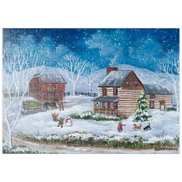 Darstellung des Puzzle Motivs puzzleplate Rustic Winter Scene with Snowy Cabin 200 Puzzle