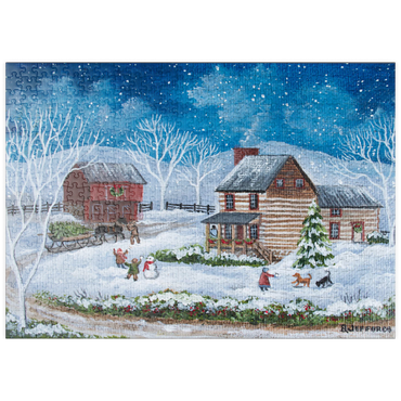Darstellung des Puzzle Motivs puzzleplate Rustic Winter Scene with Snowy Cabin 500 Puzzle
