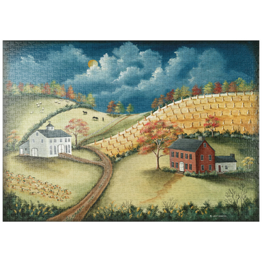 Darstellung des Puzzle Motivs puzzleplate Rustic Countryside Farm in Folk Art Style 1000 Puzzle