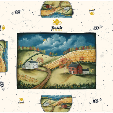 Darstellung des Puzzle Motivs Rustic Countryside Farm in Folk Art Style 100 Puzzle Schachtel 3D Modell