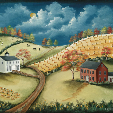 Darstellung des Puzzle Motivs Rustic Countryside Farm in Folk Art Style 500 Puzzle 3D Modell