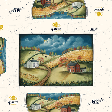 Darstellung des Puzzle Motivs Rustic Countryside Farm in Folk Art Style 500 Puzzle Schachtel 3D Modell