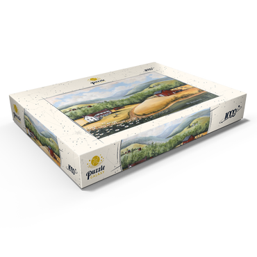 Darstellung des Puzzle Motivs Scenic Countryside Farm in Folk Art Style 1000 Puzzle Schachtel Ansicht1