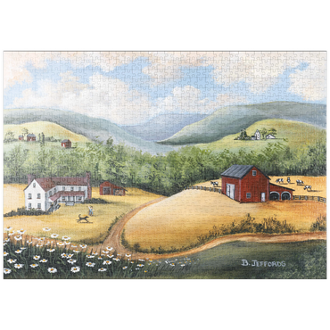 Darstellung des Puzzle Motivs puzzleplate Scenic Countryside Farm in Folk Art Style 1000 Puzzle