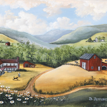 Darstellung des Puzzle Motivs Scenic Countryside Farm in Folk Art Style 1000 Puzzle 3D Modell