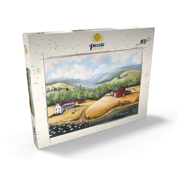 Darstellung des Puzzle Motivs Scenic Countryside Farm in Folk Art Style 100 Puzzle Schachtel Ansicht2