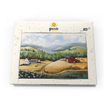 Darstellung des Puzzle Motivs Scenic Countryside Farm in Folk Art Style 100 Puzzle Schachtel Ansicht3