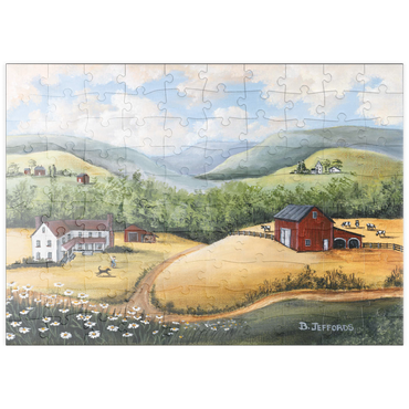 Darstellung des Puzzle Motivs puzzleplate Scenic Countryside Farm in Folk Art Style 100 Puzzle