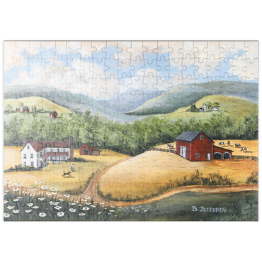 Darstellung des Puzzle Motivs puzzleplate Scenic Countryside Farm in Folk Art Style 200 Puzzle