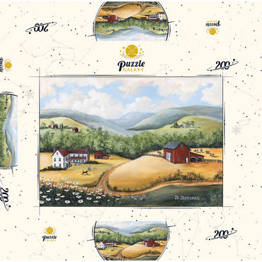 Darstellung des Puzzle Motivs Scenic Countryside Farm in Folk Art Style 200 Puzzle Schachtel 3D Modell