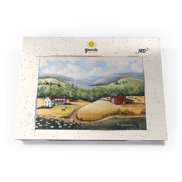 Darstellung des Puzzle Motivs Scenic Countryside Farm in Folk Art Style 500 Puzzle Schachtel Ansicht3
