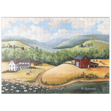Darstellung des Puzzle Motivs puzzleplate Scenic Countryside Farm in Folk Art Style 500 Puzzle