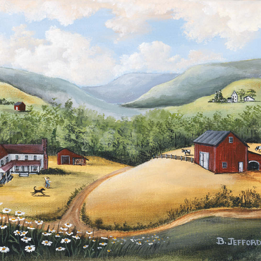 Darstellung des Puzzle Motivs Scenic Countryside Farm in Folk Art Style 500 Puzzle 3D Modell