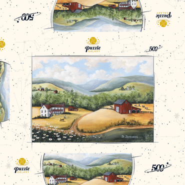 Darstellung des Puzzle Motivs Scenic Countryside Farm in Folk Art Style 500 Puzzle Schachtel 3D Modell