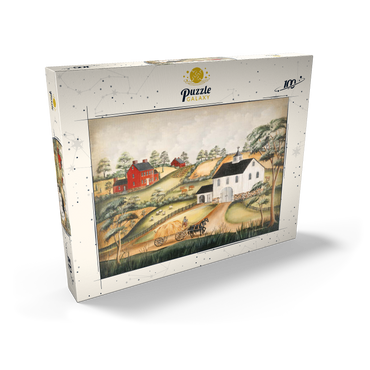 Darstellung des Puzzle Motivs Charming Folk Art Farm Scene with Barn and Horses 100 Puzzle Schachtel Ansicht2