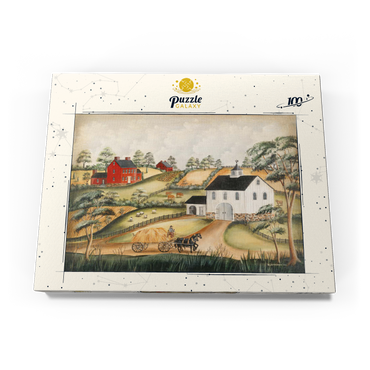 Darstellung des Puzzle Motivs Charming Folk Art Farm Scene with Barn and Horses 100 Puzzle Schachtel Ansicht3