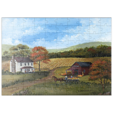 Darstellung des Puzzle Motivs puzzleplate Autumn Farmhouse with Pumpkin Patch 100 Puzzle