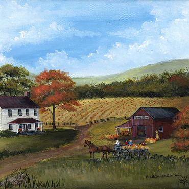 Darstellung des Puzzle Motivs Autumn Farmhouse with Pumpkin Patch 500 Puzzle 3D Modell