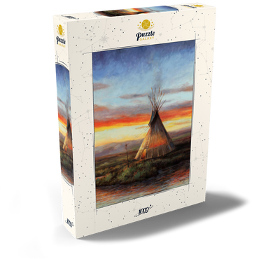 Darstellung des Puzzle Motivs Lone Teepee at Sunset by the River 1000 Puzzle Schachtel Ansicht2