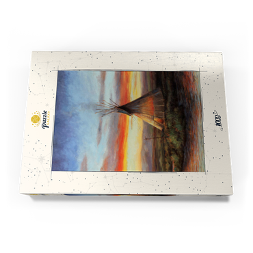Darstellung des Puzzle Motivs Lone Teepee at Sunset by the River 1000 Puzzle Schachtel Ansicht3