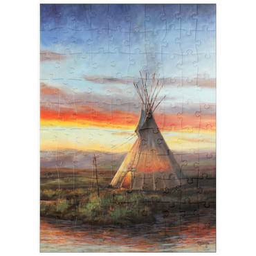 Darstellung des Puzzle Motivs puzzleplate Lone Teepee at Sunset by the River 100 Puzzle