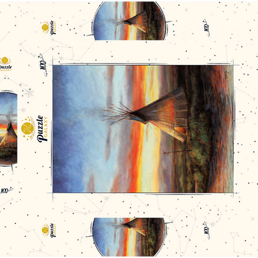 Darstellung des Puzzle Motivs Lone Teepee at Sunset by the River 100 Puzzle Schachtel 3D Modell