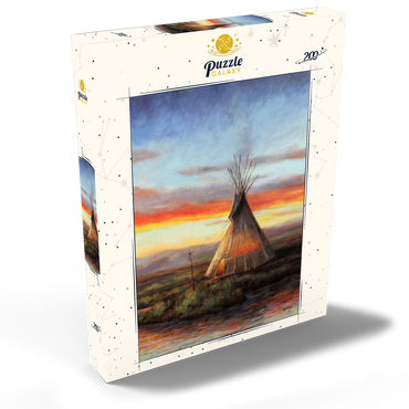 Darstellung des Puzzle Motivs Lone Teepee at Sunset by the River 200 Puzzle Schachtel Ansicht2