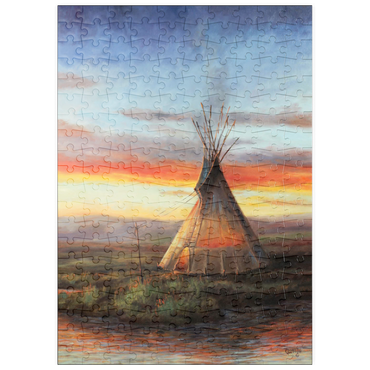 Darstellung des Puzzle Motivs puzzleplate Lone Teepee at Sunset by the River 200 Puzzle