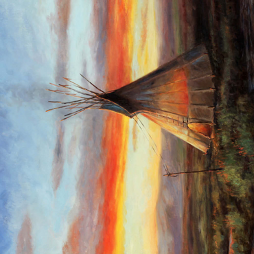 Darstellung des Puzzle Motivs Lone Teepee at Sunset by the River 200 Puzzle 3D Modell