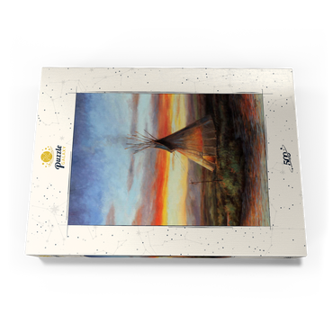 Darstellung des Puzzle Motivs Lone Teepee at Sunset by the River 500 Puzzle Schachtel Ansicht3
