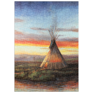 Darstellung des Puzzle Motivs puzzleplate Lone Teepee at Sunset by the River 500 Puzzle