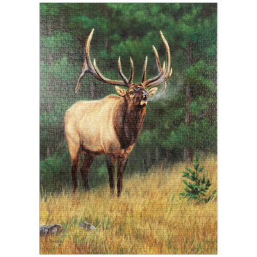 Darstellung des Puzzle Motivs puzzleplate Majestic Bull Elk in Forest Clearing 1000 Puzzle