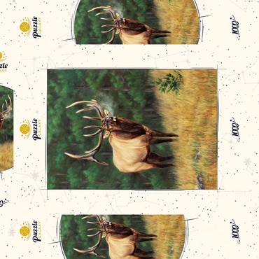 Darstellung des Puzzle Motivs Majestic Bull Elk in Forest Clearing 1000 Puzzle Schachtel 3D Modell