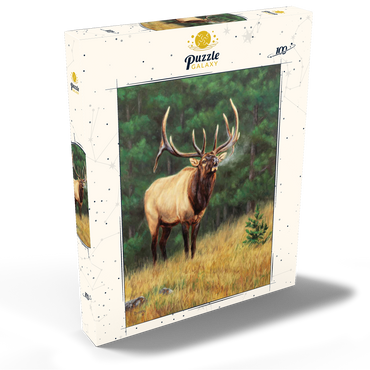 Darstellung des Puzzle Motivs Majestic Bull Elk in Forest Clearing 100 Puzzle Schachtel Ansicht2
