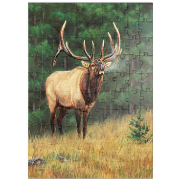Darstellung des Puzzle Motivs puzzleplate Majestic Bull Elk in Forest Clearing 100 Puzzle