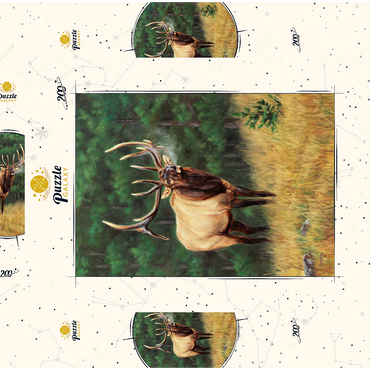 Darstellung des Puzzle Motivs Majestic Bull Elk in Forest Clearing 200 Puzzle Schachtel 3D Modell
