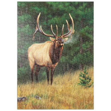 Darstellung des Puzzle Motivs puzzleplate Majestic Bull Elk in Forest Clearing 500 Puzzle