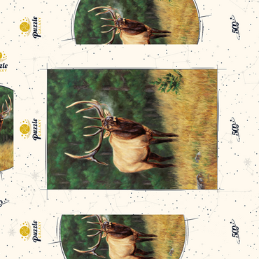 Darstellung des Puzzle Motivs Majestic Bull Elk in Forest Clearing 500 Puzzle Schachtel 3D Modell