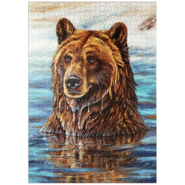 Darstellung des Puzzle Motivs puzzleplate Grizzly Bear Emerging from Water 1000 Puzzle