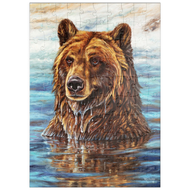Darstellung des Puzzle Motivs puzzleplate Grizzly Bear Emerging from Water 100 Puzzle