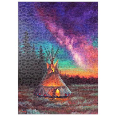 Darstellung des Puzzle Motivs puzzleplate Illuminated Teepee Under Starry Night Sky 500 Puzzle